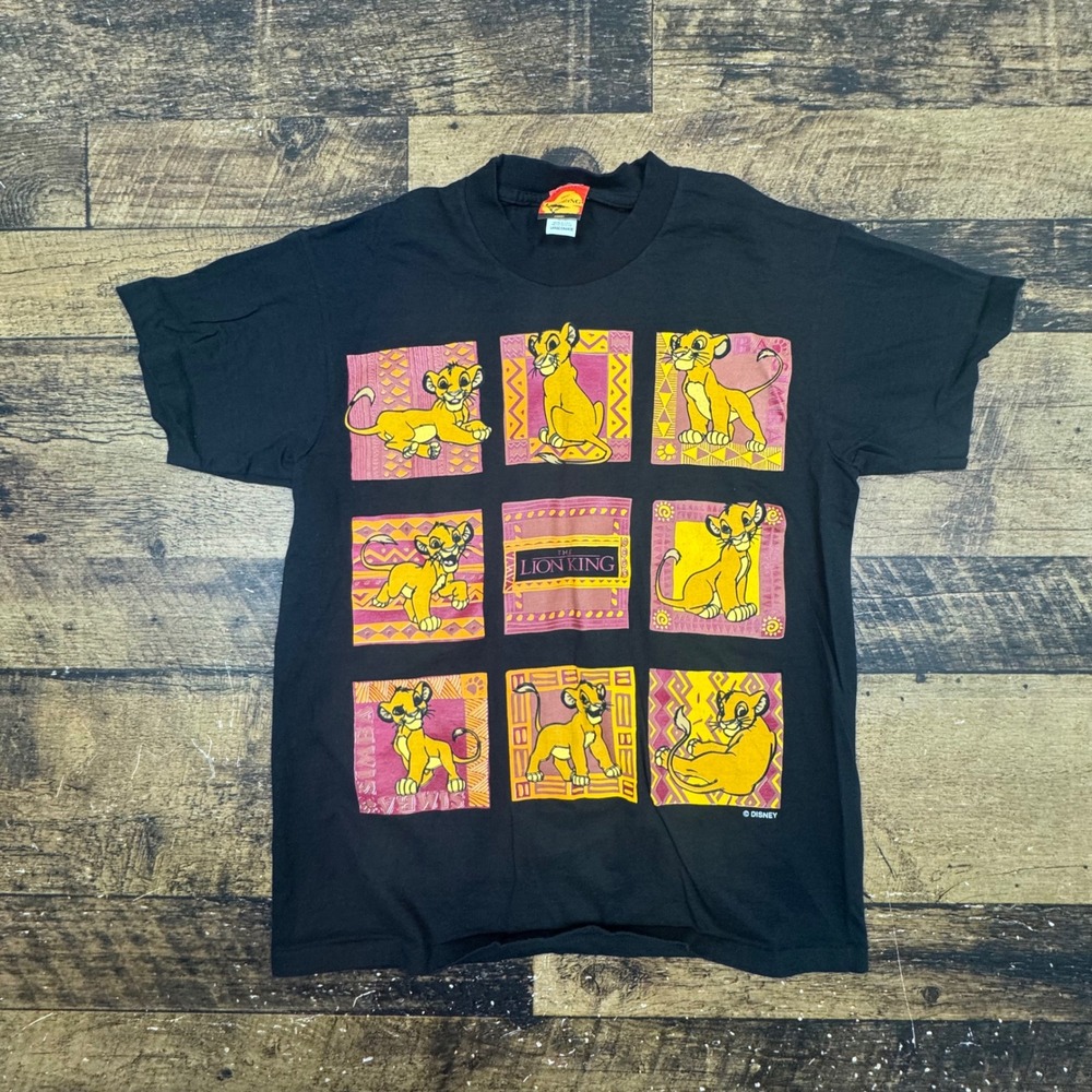 Vintage Disney‎ The Lion King Simba Graphic T-Shirt Black Sun Sportswear Large
